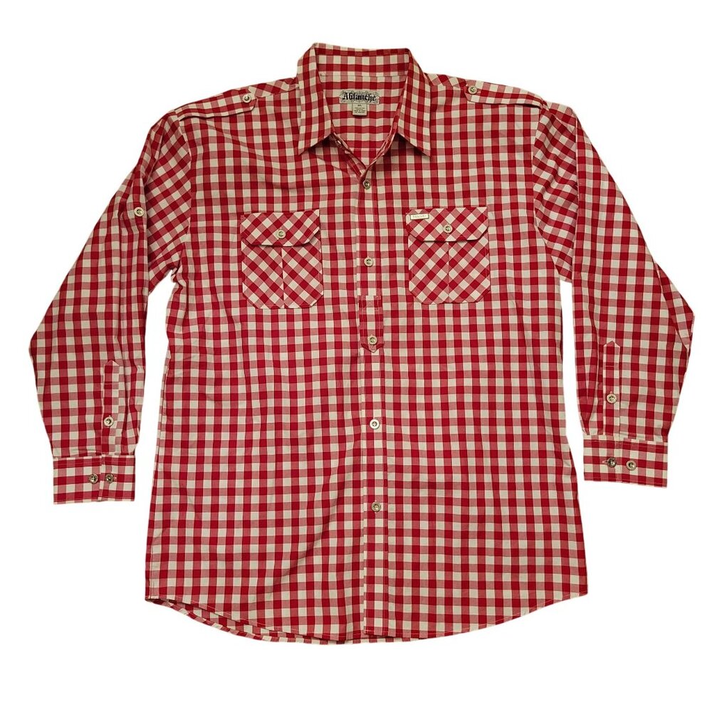 Y2K Ablanche Red White Gingham Check‎ Long Sleeve Shirt 3XL Cotton
